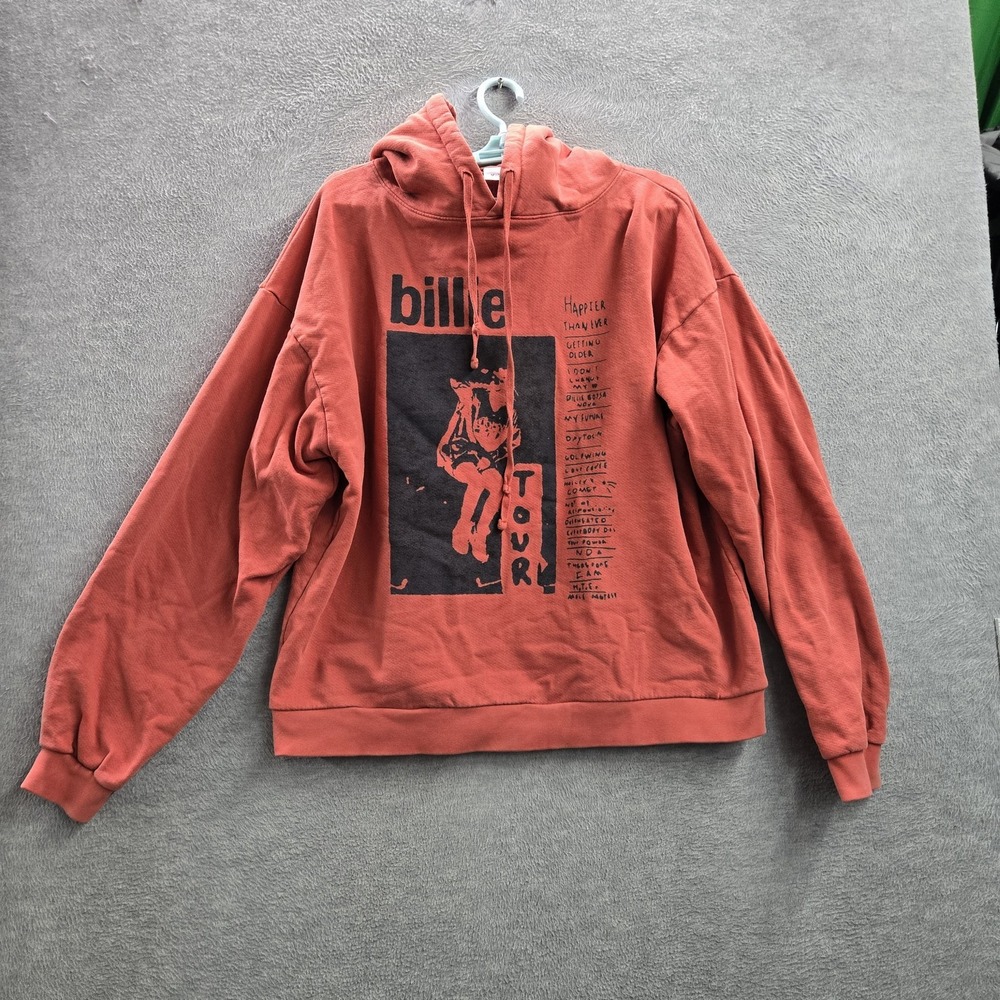 Billie Eilish Women Hoodie L Orange Happier Than Ever Tour Logo Oversized